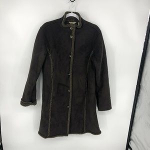 LL bean Faux Suede Long Coat Brown Vegan Sherpa